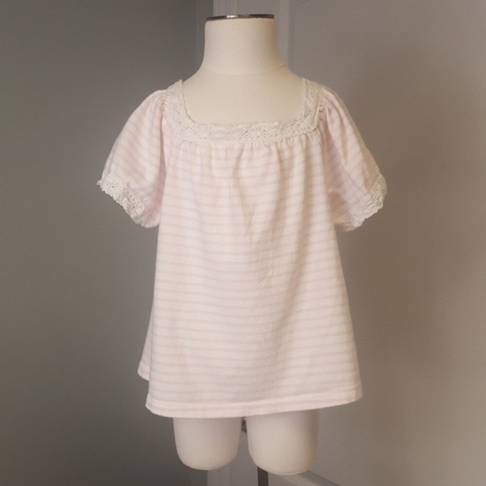 Pink White Striped Blouse Lace Trim Crazy 8